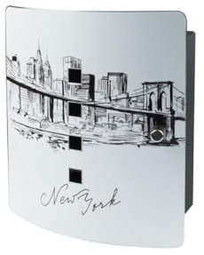 BURG-WÄCHTER, Armoire à Clés Murale avec Motif, 6204/10 Ni Skyline NY, 10 Crochets, Serrure Magnétique Pratique, Corps en Acier Galvanisé, Hauteur: 240 mm
