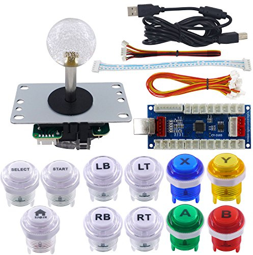 SJ@JX Arcade Game Kit DIY Part Zero Delay PS3 USB Encoder Board Push Button Joystick Controller Light for Xbox Style Windows PS3 Retro Pie PC MAME Raspberry Pi NES
