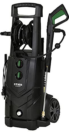 STIER Hochdruckreiniger SDR-300, 3200 W, maximaler Druck von 225 bar, Fördermenge bis 540 l/h, inklusive rostfreier Spritzpistole und 5 Düsen, Schlauchtrommel, 10 Meter Radius, 5 Meter Schlauch