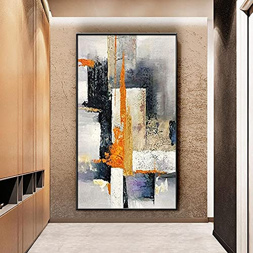 ORTIME wall art for bathroom, Large Textured Oil Painting Modern Abstract Geometry Wall Art Picture Vertical Living Room Porch Entrance Decor- 50x100cm(20x39in) frameless