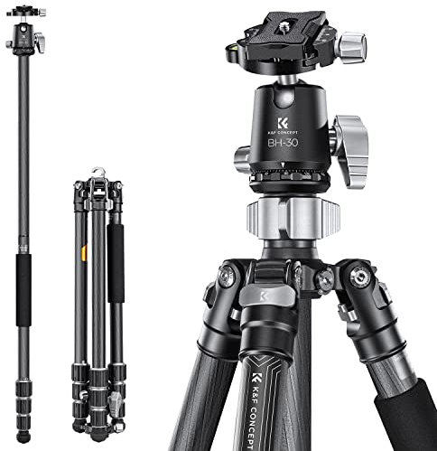 K&F Concept X-Series 68 inch/172cm Carbon Fiber Camera Tripod,Professional Photography Tripod with 30mm Metal Ball Head Load Capacity 12KG/26.4lbs for Indoor Outdoor Use X254C4+BH-30L