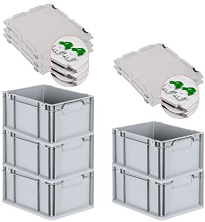 PROREGAL SuperSparSet 5x Eurobox NextGen Economy mit Scharnierdeckel & grünen Verschlüssen | Griffe geschlossen | HxBxT 22x30x40cm | 20 Liter | Eurobehälter Transportbox Transportbehälter