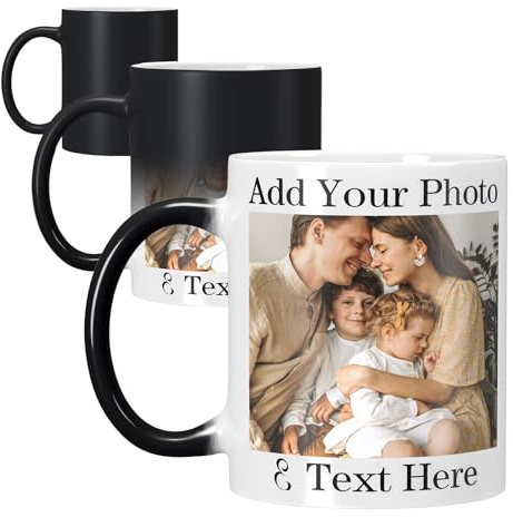 Personalisierte Zaubertasse mit Foto & Text,Farbwechselnde Kaffeetasse,Tasse selbst individuell gestalten Personalisierbar mit eigenem Foto bedrucken,Neuheitstasse Geschenke für Familie und Freunde