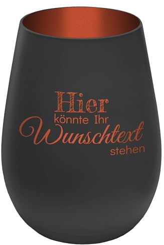 Personalisierbares Windlicht mit frei gestaltbarem Wunschtext - Schwarz/Kupfer - wähle selbst Größe, Schriftart und Position des Textes aus - Höhe 12 cm - Kristall Glas Teelichthalter mit Gravur