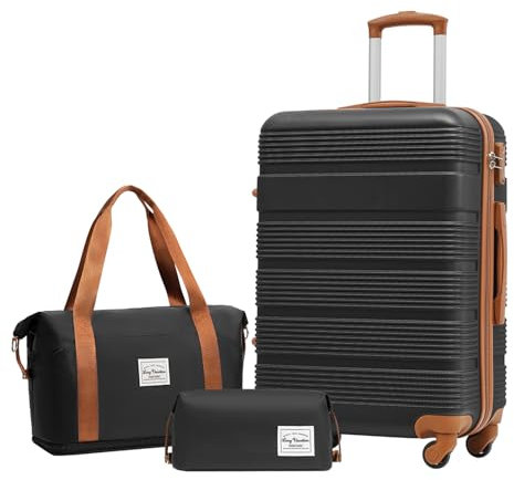 LONG VACATION Koffer Hartschalengepäck Carbon Gepäckset ABS Leichtgewicht Robustes Kofferset mit TSA-Schloss Reisetasche Spinner-Räder