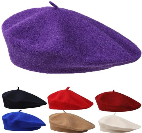 Lila Französischen Beret Damen Baskenmütze Damen Sommer Baumwolle Klassishe Künstler Barrett Mütze Herren 56-58cm Mode Basken Mütze für Windjacke,Kleid Winter Mütze Barett für vier Jahreszeiten