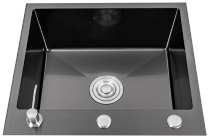 Lavello da cucina, da incasso, Lavabo Sottopiano, realizzato in acciaio inox, rettangolare, con dispenser di sapone, resistente al calore e agli acidi, 50 x 45 cm