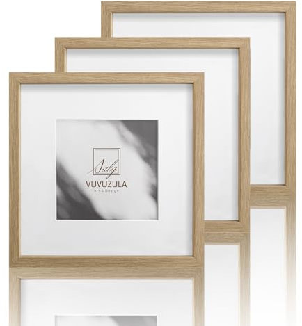 VUVUZULA Marco de fotos de madera de roble cuadrado de 20 x 20 cm, marco de fotos de madera de densidad media con paspartú, 12 x 12 cm, color natural