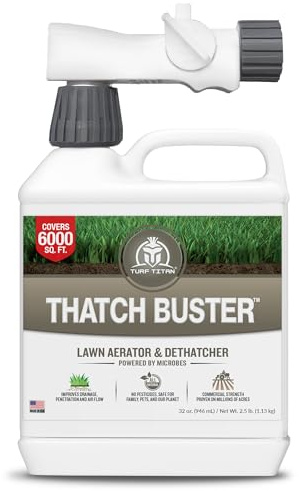 Turf Titan Thatch Buster Liquid Lawn Aerator and Dethatcher (32 oz) with Hose End Sprayer – Liquid Soil Loosener for Compacted & Clay Lawns – Improves Drainage & Root Growth – Covers 6,000 Sq Ft