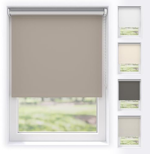 EFIXS Verdunkelungsrollo Silver Reflex mit & ohne Bohren, Breiten: 60-240, Höhe 190 cm, Hier: 60 x 190 cm, Graubeige, Premium Rollo Verdunkelung mit Kettenzug, Thermo Rollo zum Klemmen, Thermorollo