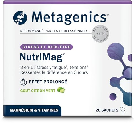 Metagenics NutriMag - Complément en Magnésium pour le Stress, la Fatigue & l’Énergie - Triple Action avec Vitamines B6, B12, D & Folate - 20 Sachets Goût Citron Vert