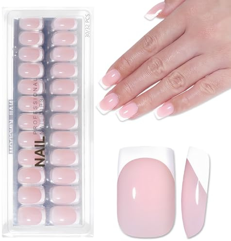 Hellrosa Press On Nails French - 32 Stück Nägel Zum Aufkleben French - Square Künstliche Fingernägel Kurz - Atmungsaktiv Kunstnägel Zum Aufkleben - Full Cover Künstliche Nägel Für Frauen (Light Pink)