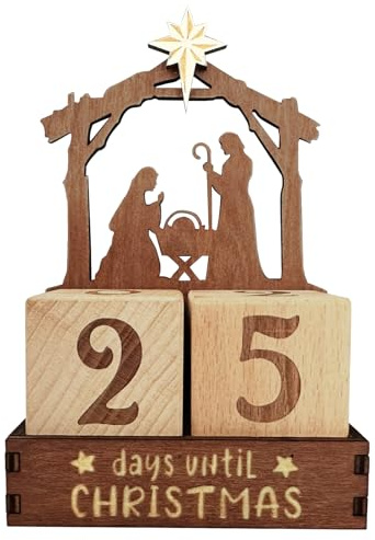 Julkrubba i trä designad nedräkningskalender Samlarbordsornament