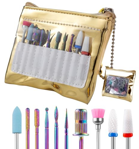 Professional Nail Drill Bits Set for Manicure and Pedicure 3/32'' Ceramic Diamond Carbide Acrylic Gel Nail Art Tool Kit, Cuticle Remover Bit for Acrylic Gel Dip Powder, Nail Manicure Pedicure