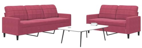 HETFTJN 2-TLG. Samt Sofagarnitur Weinrot mit Metallgestell Modernes Design Robustes Zweisitzer & Dreisitzer Sofa für Wohnzimmer Büro Balkon 137 x 77 x 80 cm & 197 x 77 x 80 cm