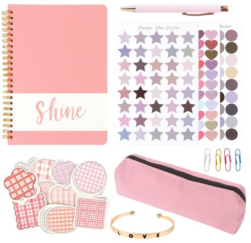 MOTIBACK Set per album di ritagli, 208 pezzi, set di diario fai da te con taccuino, fogli di adesivi, fogli per appunti e accessori, set creativo per ragazze, regalo per bambini e tweens