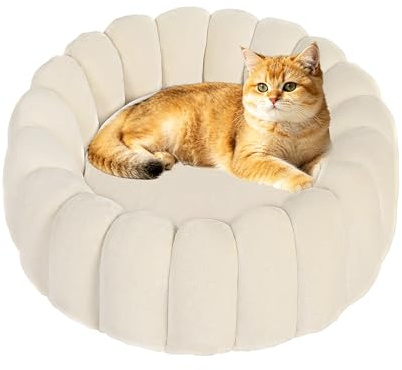 HMTOPE Hundebett Kleine Hunde, Rund Katzenbett Waschbar, Ø50cm, Beige | Schlafsack Warmes Haus Katzenkissen, Weiches Donut Hundesofa zur Bekämpfung von Angstzuständen, Abnehmbar und Rutschfest