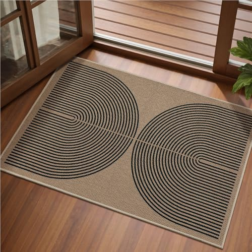 Tuocal Fußmatte 60x90cm, Jute Aussehen rutschfeste Waschbar Schmutzfangmatte, Dünne Fussmatte Innen und Außen Türmatte, Fußmatte für Eingangsbereich & Aussenbereich, Eingang, Flur, Haustür