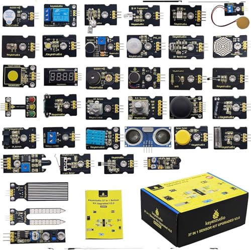 KEYESTUDIO 37 in 1 Sensor Kit 37 Sensors Modules Starter Kit for Arduino Mega R3 2560 Raspberry Pi Programming, Electronics Components STEM Education Set for Teens Adults + Tutorial