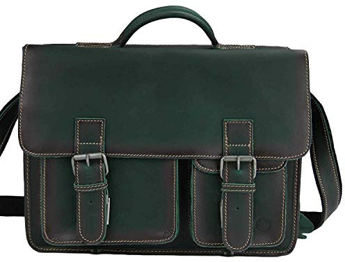 Greenburry Aktentasche Leder Schultasche XL Lehrertasche Tasche New Buffalo grün Damen Herren Schule Uni Arbeit
