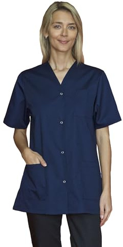 SNV Tunique médicale femme manche courte col V blouse médicale professionnelle fermeture par boutons pressions uniforme médicale femme Bleu marine M
