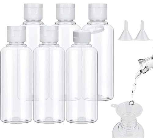 Voarge Reseflaskor i 100 ml reseflaskor i plast med 2 små trattar, genomskinlig plast, reseflaskor med liten tratt för flygplan, flygplats, semester, transparent, m, modern, Transparent., m, Modern