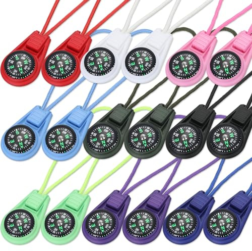 18 Piezas Mini Brújulas de Supervivencia Multicolor de Cámping al Aire Libre Mini Brújula Llena de Líquido en Cable para Kits de Supervivencia de Emergencia Correa de Reloj Paracord Pulsera Collar