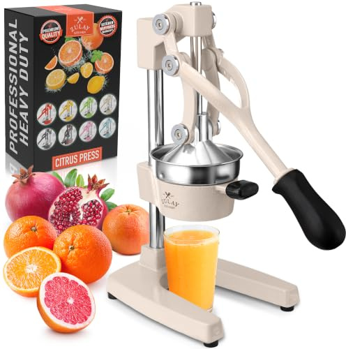 Zulay Kitchen Exprimidor de jugo de naranja de hierro fundido, resistente, fácil de limpiar, exprimidor de cítricos profesional, exprimidor de limón de acero inoxidable duradero, prensa manual