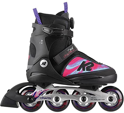 K2 Inline Skates CHARM BOA ALU för flickor med K2 softbåt, svart – rosa, 30F0120