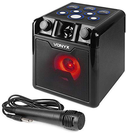 VONYX SBS50B-Drum Set - Altavoz Bluetooth portatil de 50W con Micrófono, Pads de Batería Electrónica, Efectos de Luces Leds, Entrada AUX. Set de Karaoke Ideal para niño y niña. Regalos. Juguetes.