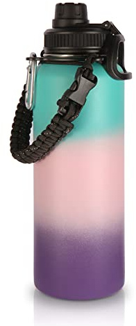 Volhoply 1200ml Bouteilles D'eau en Acier Inoxydable avec Poignée en Paracorde,1.2 litre Bouteille Isotherme Café Double Paroi Sans BPA,Bottle Réutilisable en Métal Étanche pour Sport,Adulte