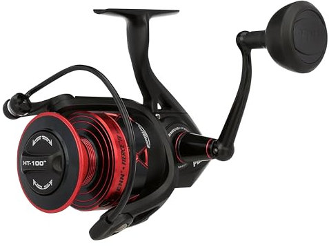 PENN Fierce IV Spinning, Angelrolle, Spinnrollen, Meer - Küstenangeln, Vielseitiges Meeresangeln für Boot, Kajak, Ufer, Jiggen, Surfen, und Allround-Einsatz, Unisex, Schwarz/Rot, 6000