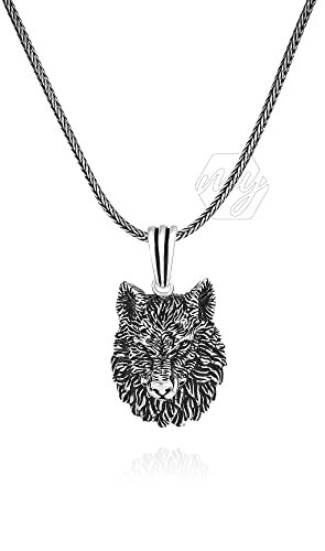 925 Sterling Silber 3D Wolf Herren Halskette mit Fuchsschwanz Kette 50cm Metall Kein Edelstein, 50cm, Metall, Kein Edelstein