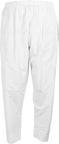 HEEPDD Men Muslim Loose Elastic Band Afghan Trousers, Polyester Cotton Pants with Stripe Decor, White, XXL