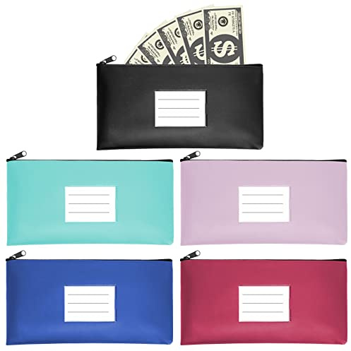 UMILKI 5Pcs Banktasche mit Reißverschluss,29 * 16CM Kunstleder Bankmappe Banktasche,Geldbeutel Geldtasche Etui für Geldscheine,Dokumententasche mit Reißverschluss und Fenster