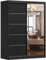 Fabryka Mebli Idźczak Kleiderschrank mit Spiegel, Schiebetüren - Schwarzer Schwebetürenschrank, Schlafzimmerschrank - ‎61 x 150 x 200 cm - Schrank für Schlafzimmer, Ankleidezimmer, Garderobe