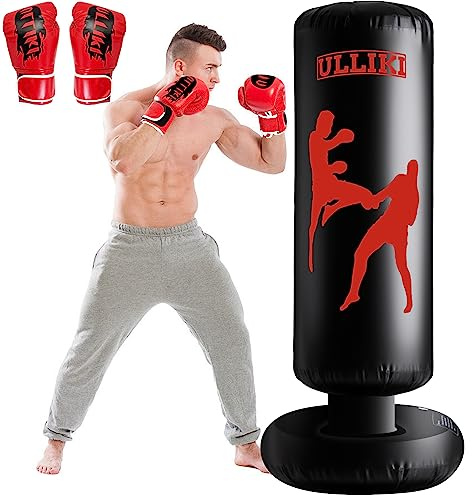 Freestanding Punching Bag for Adults with Gloves, Kick Boxing Bag with Stand for Adults, Blow up Punching Bag for Kids 12-14