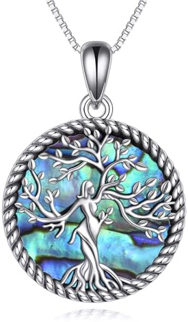 YAFEINI Baum des Lebens Kette 925 Sterling Silber Chakra Lotus/David Stern Anhänger Halskette Kristall Abalone Muschel Baum Schmuck Geschenk für Damen Mädchen Mama