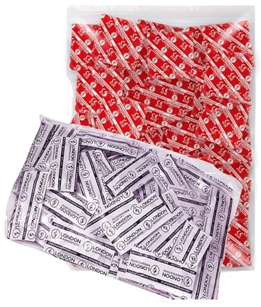 Preservativos húmedos London Q600 - Sensi-fit para un ajuste firme & Preservativos London Red - preservativos rojos con sabor a fresa - humedecidos con lubricante de silicona - 1000 unidades