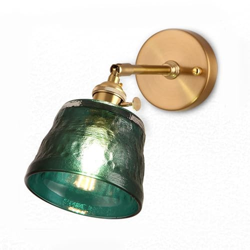 Chrasy Apliques de Pared Rústicos Pantalla de Cristal Verde Latón Antiguo Lámpara Retro Vintage Interior E27 Aplique de Noche para Cabecera de Cama Dormitorio Entrada Pasillo Granja