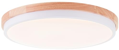 Brilliant Baarlo LED-Deckenleuchte 35cm, 24W 2400 Lumen Dimmer | LED Wand- & Deckenlampe mit 3-Stufen-Dimmer & hellbraunem Holz Rahmen vom Kautschukbaum & warmweißer Lichtfarbe (3000 K) | Ø