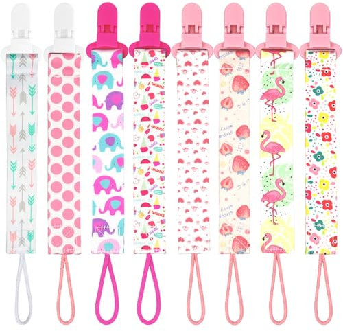 8 Pack Dummy Clips Baby, Colorful Baby Pacifier Holder, Universal Soother Chain for Baby Girls Boys Newborn (Color03)