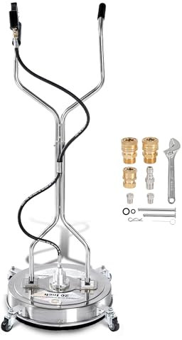 PWACCS 50,8 cm Hochdruckreiniger-Oberflächenreiniger, Edelstahl, 4500 PSI, 4 Räder, Doppelgriff, Schrubber für Betonreinigung