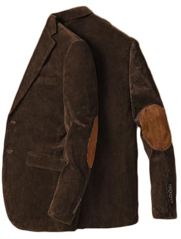Stillluxury Giacca blazer con toppa al gomito per uomo monopetto in velluto a coste casual cappotto sportivo con risvolto tacca smoking da sposa, cioccolato, M