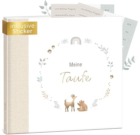 mintkind® Gästebuch Taufe Beige - Erinnerungsbuch für Junge & Mädchen, Taufgeschenk & Taufalbum, 72 Seiten für Glückwünsche und Fotos, Gästebuch Taufe & Taufbuch