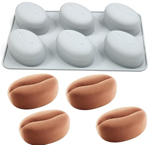 Cjeuxnr 1 molde de silicona con forma de fruta 3D para postre francés, mousse, pasteles, pasteles, pasteles, chocolate, trufa, cupcakes, gelatina, pudín de galletas (grano de café de 6 eslabones (87 g