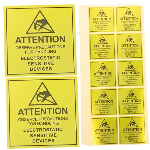 FUNOMOCYA Pegatinas Adhesión Fuerte y Confiable de Advertencia Estática de Papel Amarillo 450 para Señalización de Seguridad en Dispositivos Electrostáticos