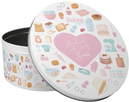 Purely Home Handmade With Love Personalised Cake Tin - Baking Gifts for Her - Large Round Metal Kitchen Storage Container 23 x 10cm