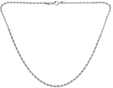 Bling Jewelry 24 Inch 3mm 040 Gauge Unisex Classic Strong Simple Twist Cable Rope Chain Necklace Silver Tone Stainless Steel Men Women Teens