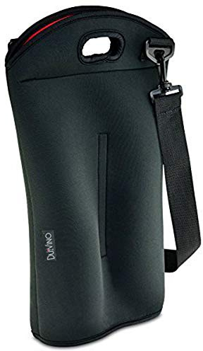 2 Bottle Wine Carrier Travel Bag - Thick Insulating Neoprene Wine Tote- Expandable 2 Bottle, Taller Design - Zipper Closes over Corked Bottles, Adjustable Shoulder Strap